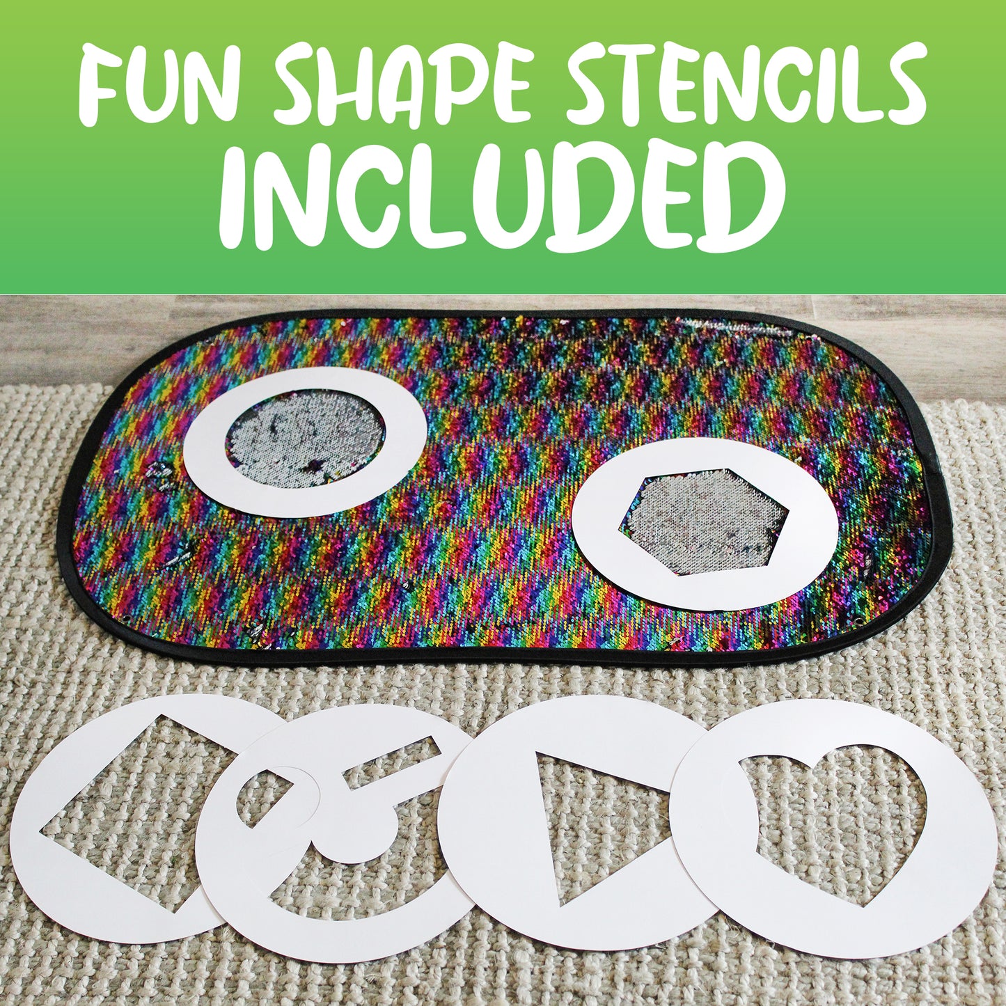 Reversible Sequins Wall Sensory Fun Toy W/ Shape Stencils & Travel Case