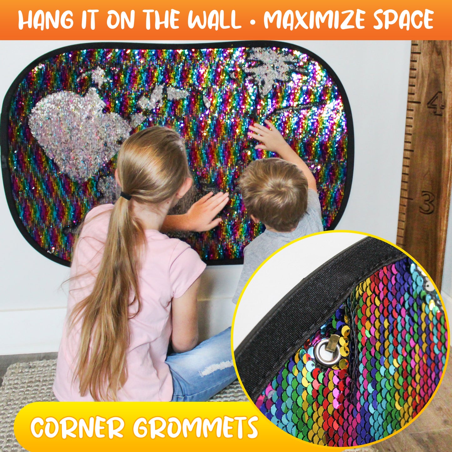 Reversible Sequins Wall Sensory Fun Toy W/ Shape Stencils & Travel Case