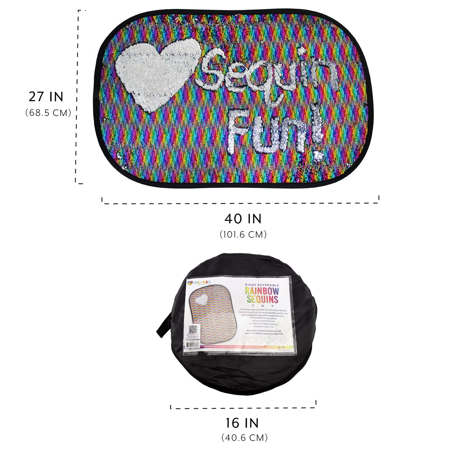 Reversible Sequins Wall Sensory Fun Toy W/ Shape Stencils & Travel Case