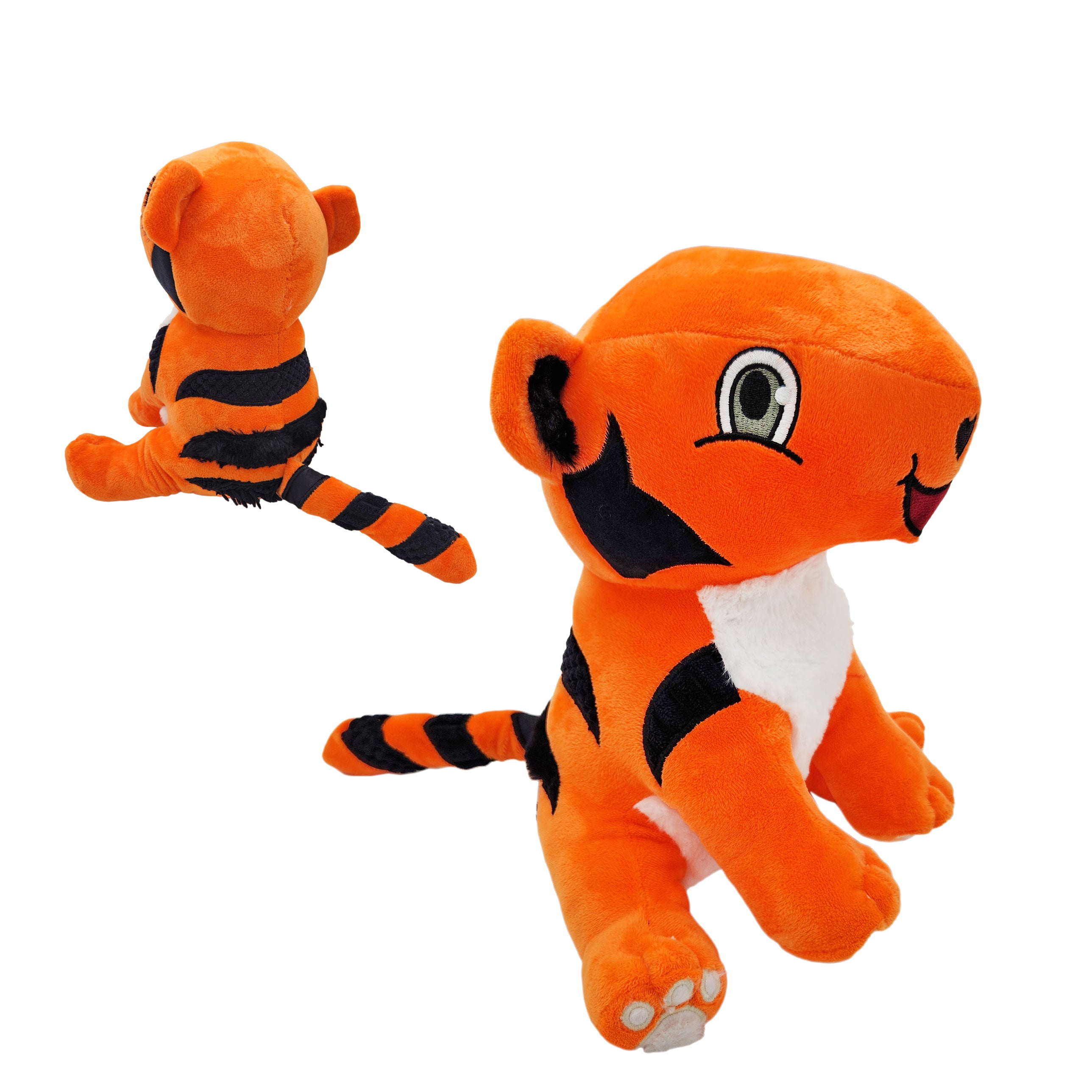 TAT the Autistic Tiger 3 lb Weighted Sensory Plush shown from the front and back on a white background